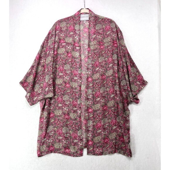 Anthropologie Andersen & Lauth Kimono Women OS Pink Floral Boho Fairy Coquette - Picture 1 of 13